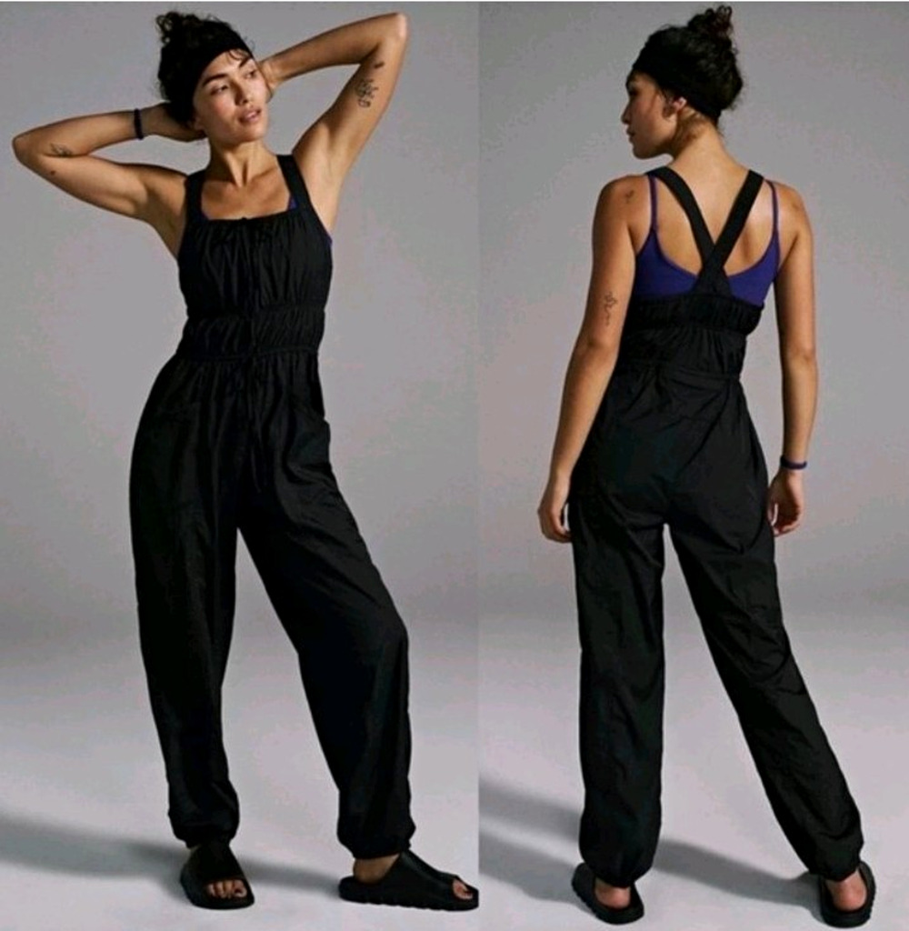 Free People FP Movement Tropic Sport Parachute Jumpsuit Black Size Medium